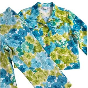 Vintage Elliott Lauren Floral Jacket and Pants Set Womens Small USA Coastal